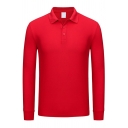 Guys Pop Polo Shirt Solid 1/4 Button Collar Regular Fitted Long-sleeved Polo Shirt