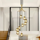Amber Globe Glass Pendant Minimalistic Hanging Ceiling Light in Gold for Stairs