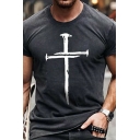 Stylish Painted Design Tee Top Short-Sleeved Crew Neck Regular Fitted T-Shirt