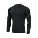 Athletic Tee Top Contrast Lined Crew Collar Long-sleeved Slim Fit Tee Shirt for Men