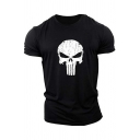 Men Stylish Tee Top Skull Pattern Crew Neck Short-sleeved Fitted Tee Top