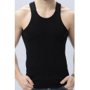 Guy's Urban Tank Top Pure Color Sleeveless Round Collar Slimming Vest Top