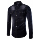 Boy's Fashionable Shirt Solid Color Washed Effect Pocket Designed Turn-down Collar Long-sleeves Slim Fitted Button Shirt