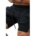 Casual Mens Shorts Pure Color Drawstring Split Hem Pocket Fit Shorts
