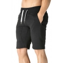 Mens Casual Shorts Pure Color Zip Pockets Elasticated Waist with Drawstring Straight Fit Shorts
