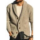 Casual Cardigan Plain Knit Long-Sleeved Pocket Detailed Shawl Collar Button down Regular Fitted Cardigan for Men