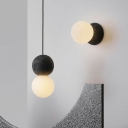 Novelty Simple Mini Snowball Pendant Cement 1-Light Living Room Pendulum Light with Milk Glass Shade