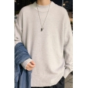 Chic Knitted Sweater Whole Colored Long-sleeved Round Neck Loose Pullover Knitted Sweater for Men