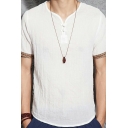 Trendy Mens Tee Top Pure Color Short-Sleeved Round Neck Regular Fit