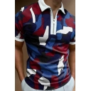 Boyish Men's Polo Shirt Camo Printed Zip-up Collar Short-sleeved Slimming Polo Shirt