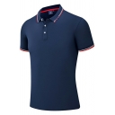 Basic Men's Polo Shirt Contrast Line Button Decorated Collar Short-sleeved Regular Polo Shirt