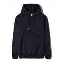 Guys Leisure Hoodie Solid Color Front Pocket Long Sleeve Loose Fit Drawstring Pullover Hoodie