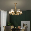 Modern Chandelier Light Fixture Living Room Clear Glass with 23 Inchs Height Adjustable Chain Chandelier in Brass