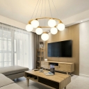 Postmodern Chandelier Wooden Circle 6 Inchs Height Ceiling Pendant with Bubble Frosted Glass Shade for Living Room