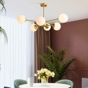 Brass Arm Modern Chandelier Milk White Glass Globe Shade Dining Room Restaurant Hanging Lamp