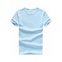 Guys Simple T-shirt Plain Short-sleeved Crew Round Relaxed Fit Tee Top