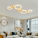 Modern Acrylic LED Ceiling Lamp in Gold Multi Ring Semi Flush Mount Light for Dining Room