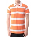 Casual Men's Polo Shirt Stripe Patterned 1/4 Button Collar Relaxed Short-sleeved Polo Shirt