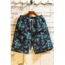 Men Hip-hop Shorts Tropical Printed Pocket Embellished Mid Rise Relaxed Shorts