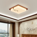 Brown LED Flush Mount Light Asian Style Wood Acrylic 3.5 Inchs Height Ceiling Lamp for Bedroom in 3 Colors Light