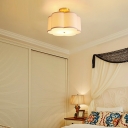 White 5-Light Flush Mount Lamp Traditional Fabric Flower Shade Ceiling Fixture for Bedroom