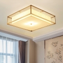 American Country Copper Ceiling Lamp Square Fabric Tulle Shade Flush Bedroom Ceiling Lights