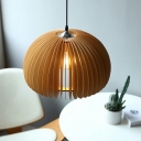 Beige Pendant Modern Restaurant Dining Room Wood Cage Dome Shaped 1-Bulb Hanging Lamp