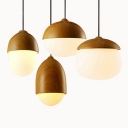 Single Light Hanging Pendant Lamp Frosted Glass Shade Drop Light in Wood for Dining Room Kitchen