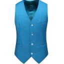 Mens Simple Blazer Vest Pure Color V-Neck Single Breasted Regular Fit Blazer Vest