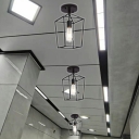 Industrial Style Hallway Close To Ceiling Lighting 1 Bulb Metallic Rectangle Frame Ceiling Light in Black
