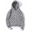 Creative Men's Hoodie Plaid Pattern Kangaroo Pocket Long-Sleeved Loose Fit Drawstring Hoodie