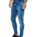 Freestyle Mens Jeans Plain Wrinkled Effect High-Rise Zip Closure Skinny-Fit Full Length Jeans