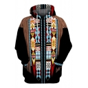 Men Cool Hoodie Tribal 3D Print Drawstring Hood Long Sleeves Loose Fit Hooded Sweatshirt