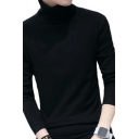 Men's Leisure Sweater Plain Knit Long Sleeves Turtle Neck Slim Fit Suitable Pullover Sweater