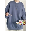 Stylish Sweatshirt Solid Color Long-Sleeved Round Neck Loose Fit Sweatshirt for Men