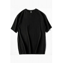 Simple Men's Tee Shirt Plain Round Collar Short-sleeved Regular Fit Tee Top