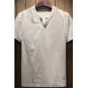 Men's Trendy Whole Colored Tee Shirt Short Sleeve V-Neck Regular Soft Tee Top