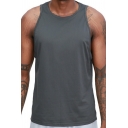 Simple Men's Vest Top Whole Colored Round Collar Sleeveless Regular Fit Tank Top