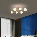 American Simplicity Gold Semi Flush Ceiling Light Glass Lampshade for Indoor Lighting