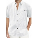 Dashing Guys Shirt Solid Pocket Embellished Button Detail Turn-down Collar Short Sleeves Shirt