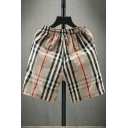 Smart Guys Shorts Plaid Pattern Elasticated Drawstring Waist Pocket Designed Regular Shorts