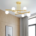Golden Multi Arm Chandelier Post Modern Glass Sphere LED Chandeliers 21.5 Inchs Height Branch Pendant Lighting