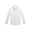 Men Modern Shirt Solid Color Point Collar Long-Sleeved Button Closure Slim Fitted Shirt