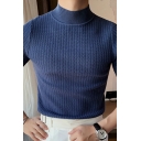 Unique Sweater Solid Color Short Sleeves Mock Neck Relaxed Knit Pullover Top