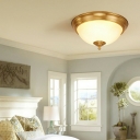Brass Dome Ceiling Mount Light Luxurious Style Frosted Glass Flush Light for Dining Room
