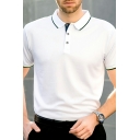 Retro Men's Polo Shirt Contrast Trim Print Button Short Sleeves Lapel Collar Regular Shirt