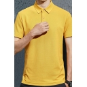 Men's Leisure Polo Shirt Plain Color Short Sleeve Round Neck Relaxed Fit Polo Shirt