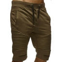 Dashing Shorts Pure Color Pleated Designed Drawcord Waist Knee Length Fitted Shorts for Men