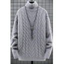 Retro Guys Sweater Plain Turtle Neck Cable Knitted Long Sleeved Pullover Slim Sweater