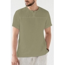 Men Novelty Button Shirt Pure Color Stand Neck Short-sleeved Slimming Half Button Shirt